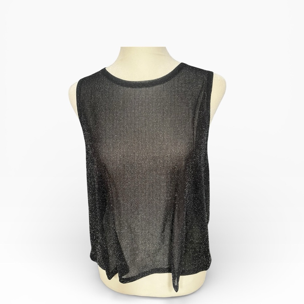 NWT No Boundaries Black Glitter Sheer Tank Top - Large - Picture 1 of 6